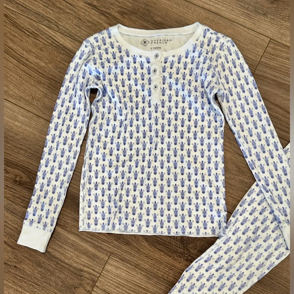 Sheridan French Kids 8Y Pajama Set - Blue and White Pattern